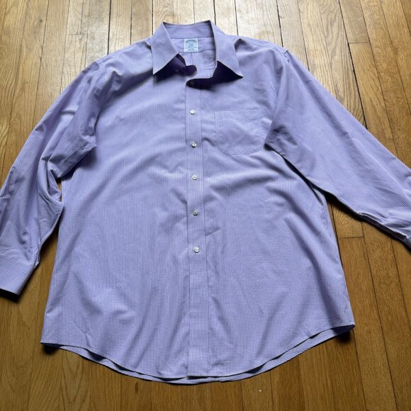 Brooks Brothers Size 17 2/3 Purple Gingham Regent Non-Iron Cotton Dress Shirt - Picture 5 of 12